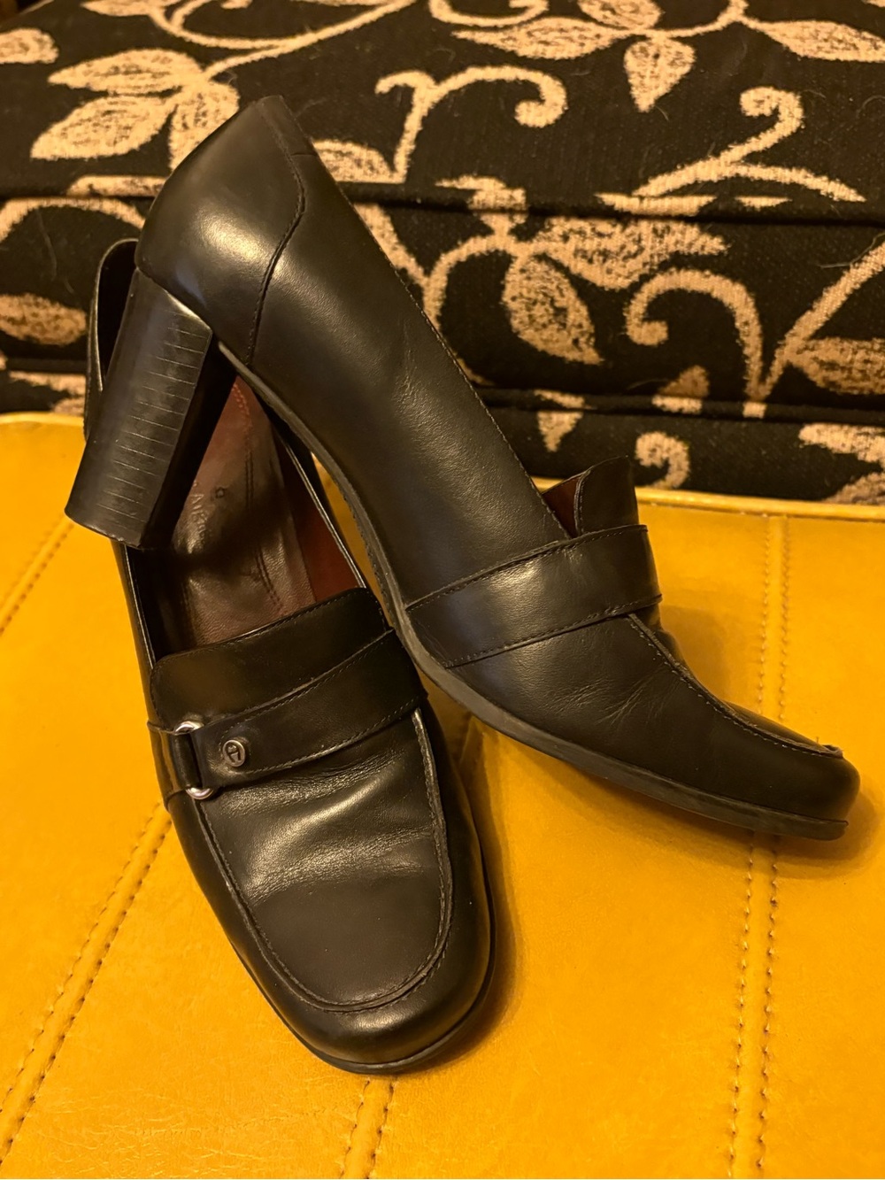 Black Leather Heeled Loafers
